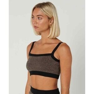 NUDE LUCY ACTIVE Knit Crop Top Womens Small Granite Black Shirt Workout Bralette